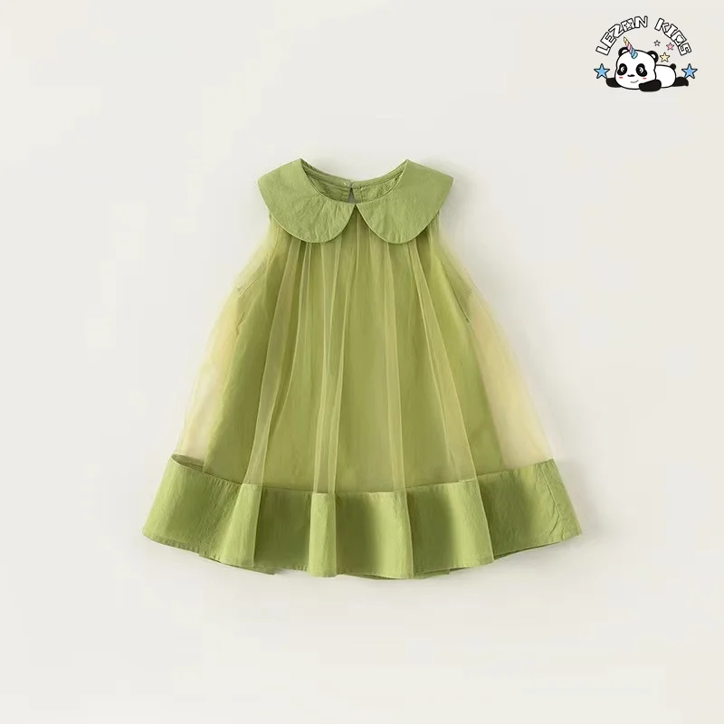 LEZONKIDS - Wholesale New Trends customize green soft tutu design botton children frock design for 2 to 14 years old girls